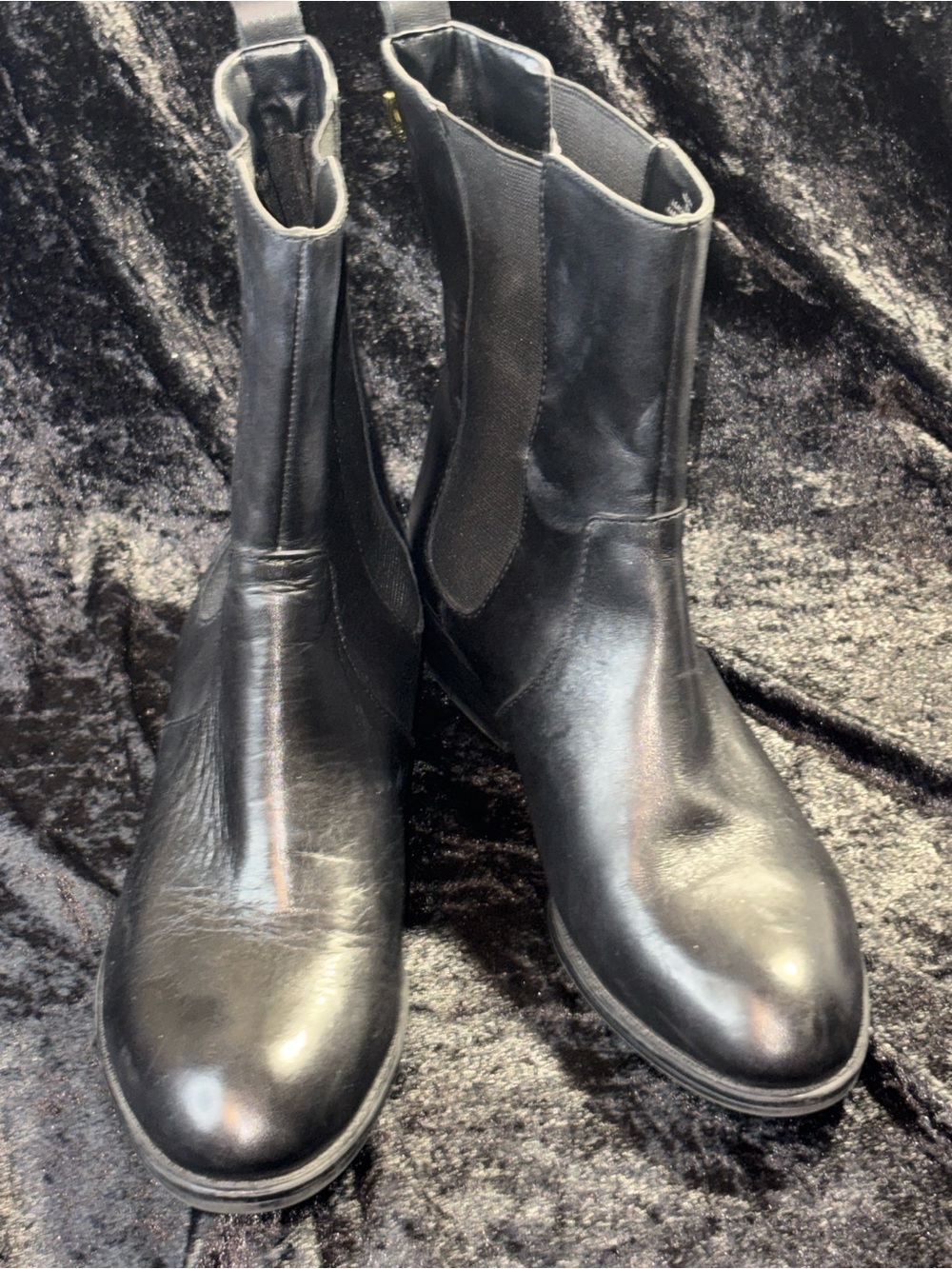 Lauren Ralph Lauren Mona Leather Chelsea Ankle Boots 8B Black Classic Equestrian